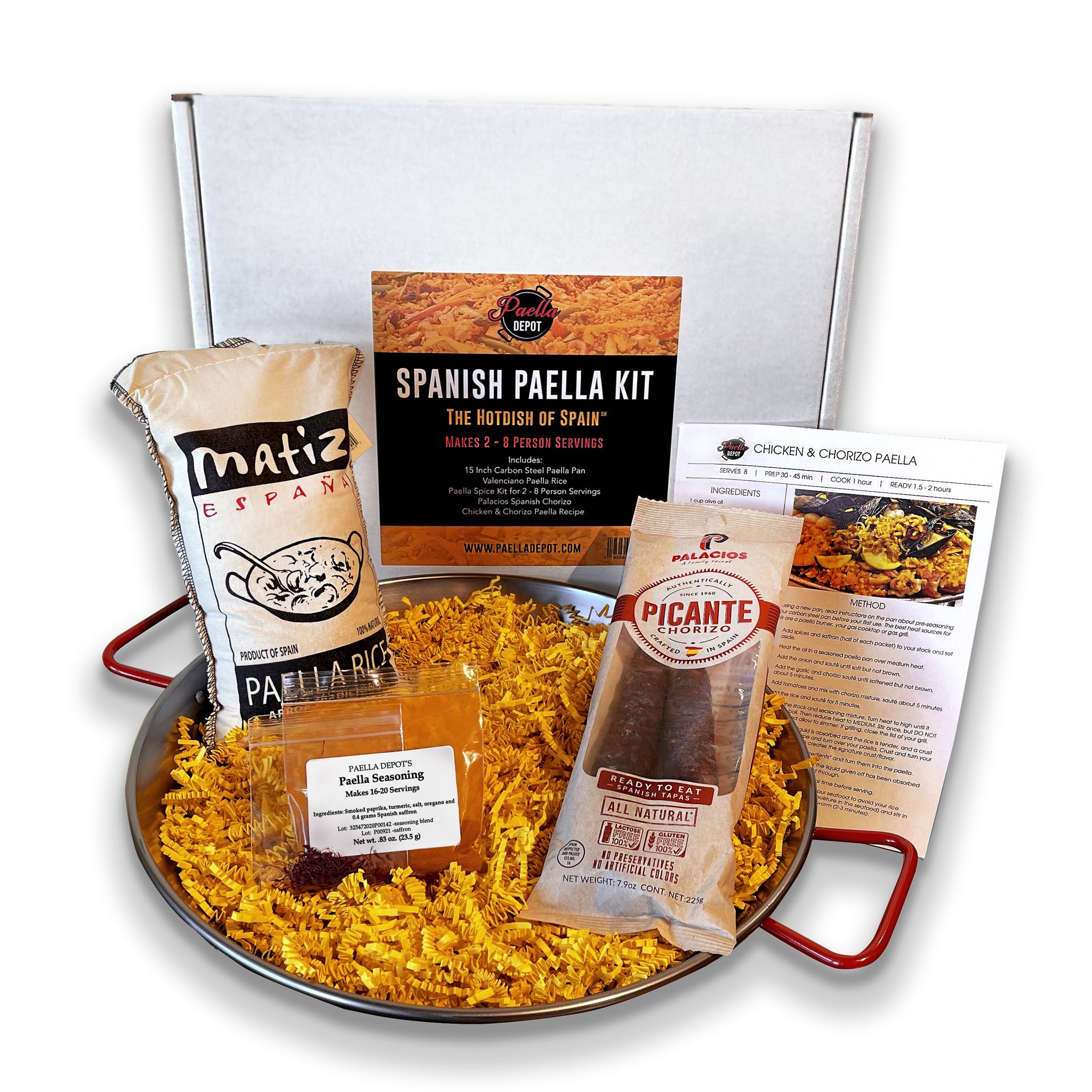 Paella Depot Traditional Paella Kit (Includes Pan & 2 - 8 Person Ingredient Kits) - Gift Box - Paella Depot